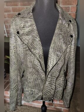 Philosophy Olive Green Patterned Leather Moto Jacket